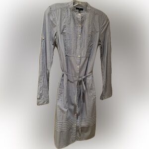 GAP Blue and White Striped Button-Front w pleated bib and hem shirtdress